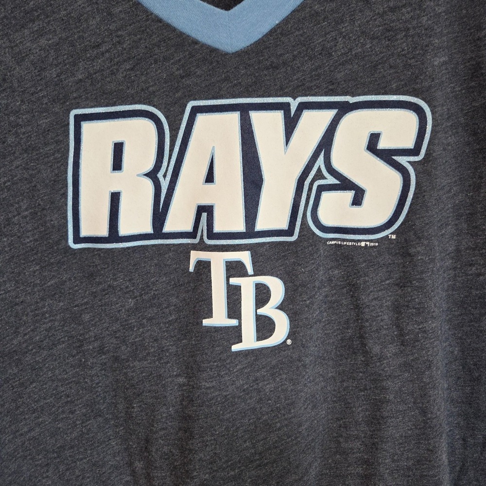 Tampa Bay Rays Shirt Womens Large Blue MLB Baseball Campus Lifestyle V Neck